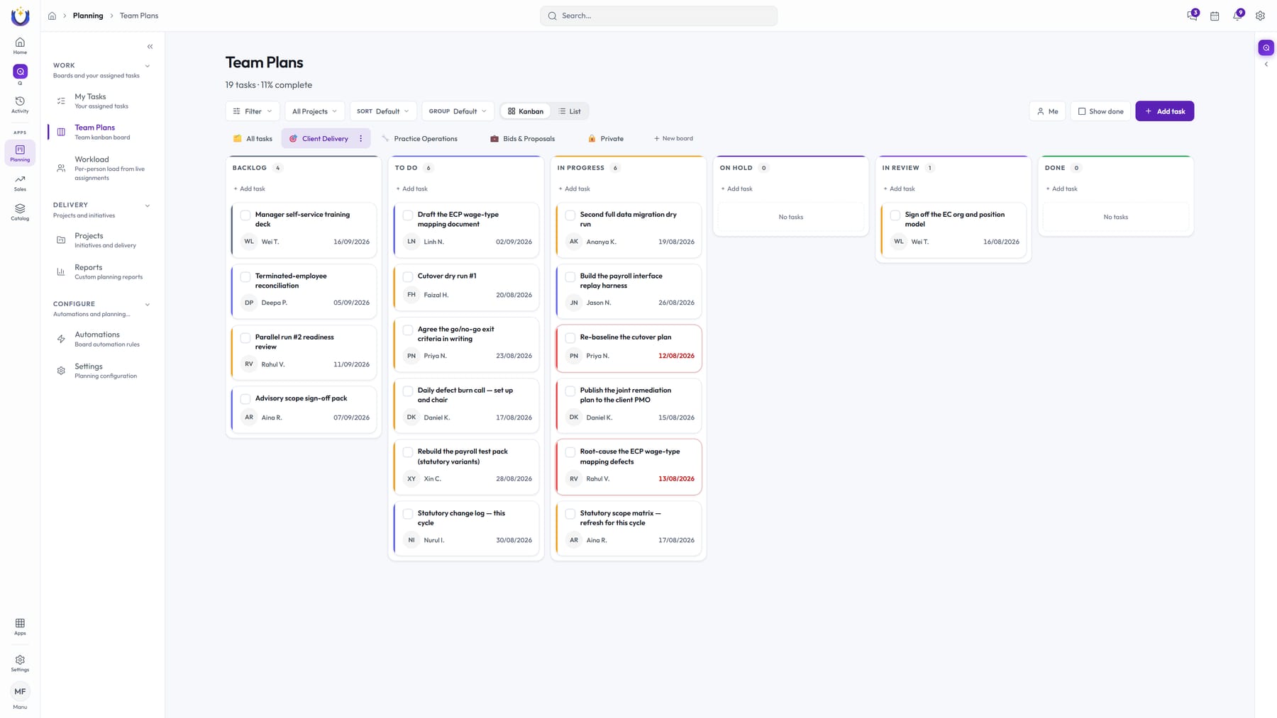 Planning · Team Plans kanban